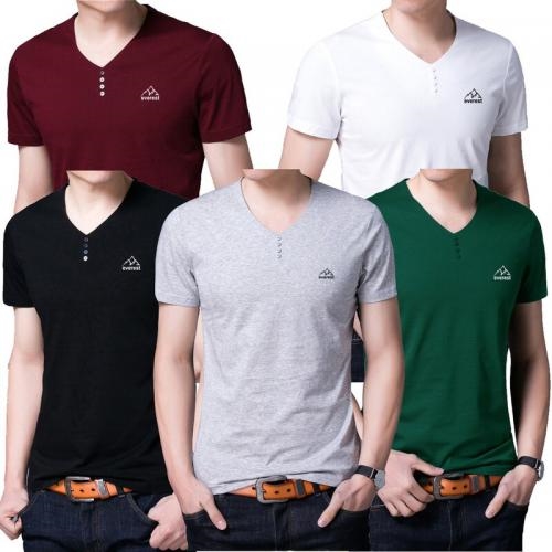 Áo thun nam ngắn tay cổ tim cúc ngực thời trang cao cấp