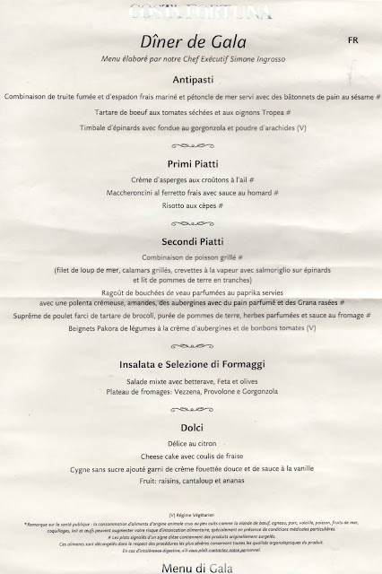 Le menu du dîner de gala en français.
