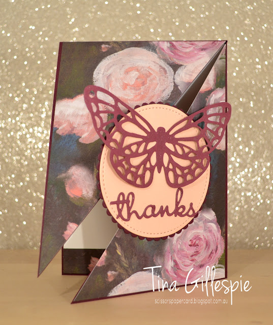 scissorspapercard, Stampin' Up!, Perennial Essence DSP, Well Said Bundle, Springtime Impressions Dies, Diagonal Fold Card