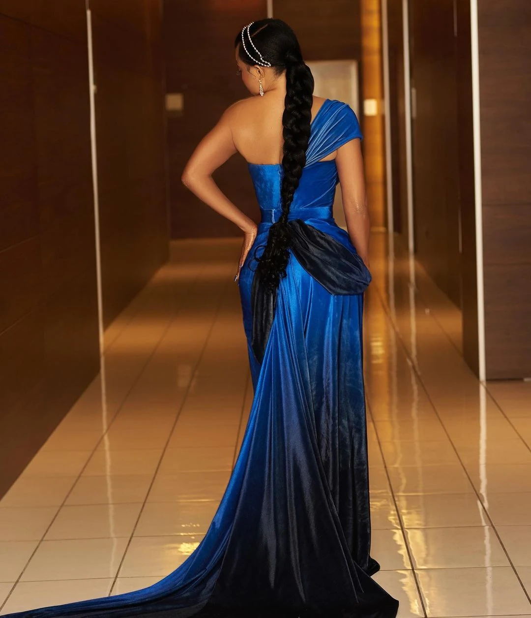Toke Makinwa in a blue dress