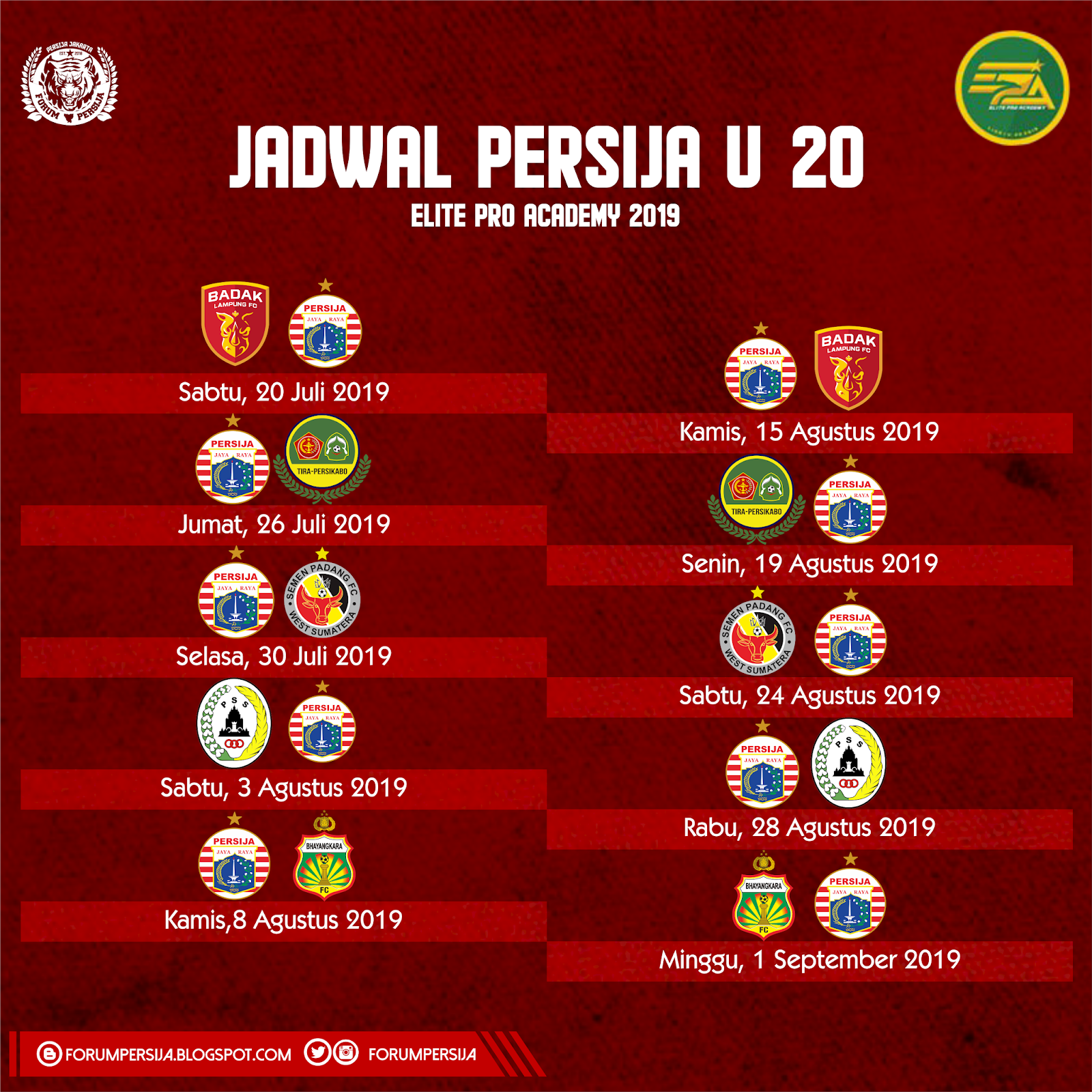 Persija jadwal Jadwal Persija U20 Elite Pro Academy 2019 - Forum Persija