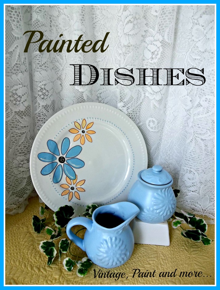 Vintage, Paint and more... stenciled dollar store plate and painted thrift store finds