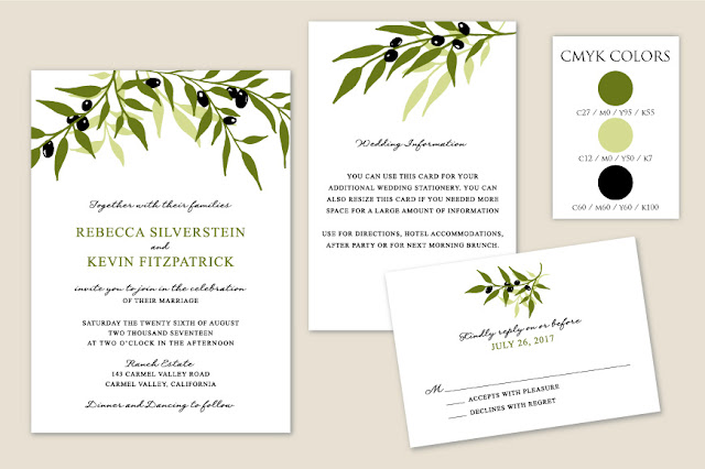 Creative Market Printable Olive Branch Wedding Invitation Templates