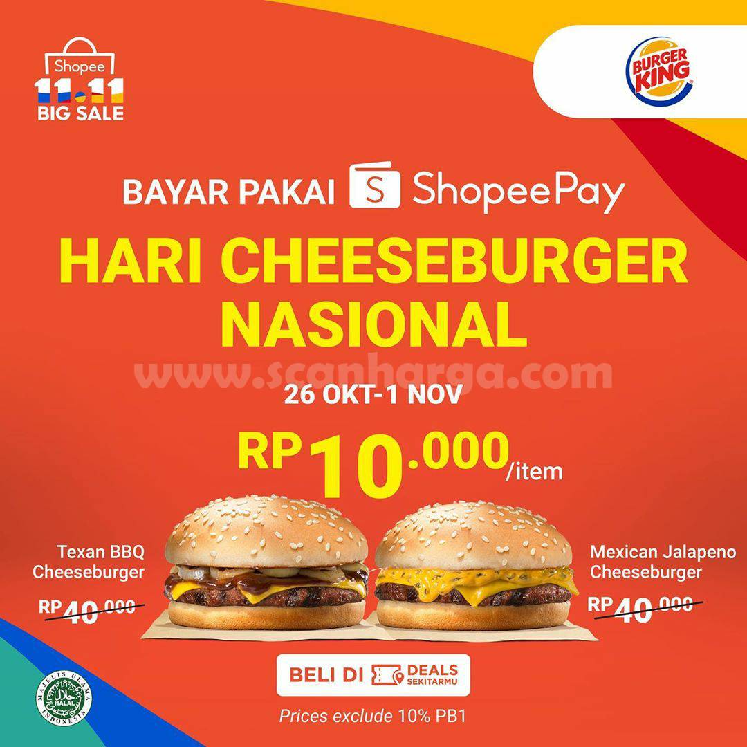 Promo Burger King Hari CheeseBurger Nasional Bayar Pakai Shopeepay cuma Rp 10.000/item