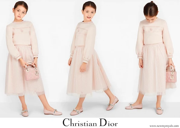 Princess Gabriella wore a Dior pale pink polka-dot knit long skirt