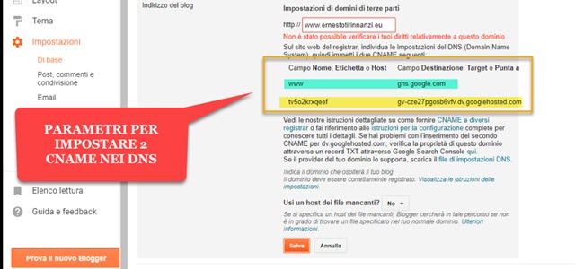parametri per impostare CNAME nei DNS parametri per impostare CNAME nei DNS