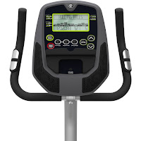 Universal U10's console, displays time, speed, distance, RPM, Watts, calories burned, pulse heart-rate.  MP3 input & speakers.  Media shelf.  Tilt-adjustable handlebars with pulse grip heart-rate monitors