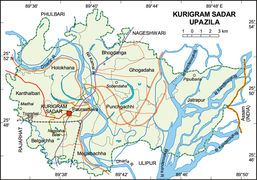 Kurigram Sadar Upazila Map Kurigram District Bangladesh