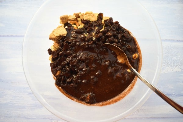 Step 6 - melted chocolate mixture Step 6 - melted chocolate mixture added to other ingredients