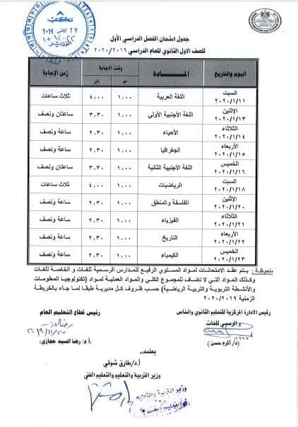 مواعيد وجدول الامتحانات في جميع محافظات مصر 2020 