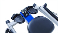 Stamina 1215 fitness monitor, displays workout stats like time, speed, distance, row count, miles rowed, calories burned
