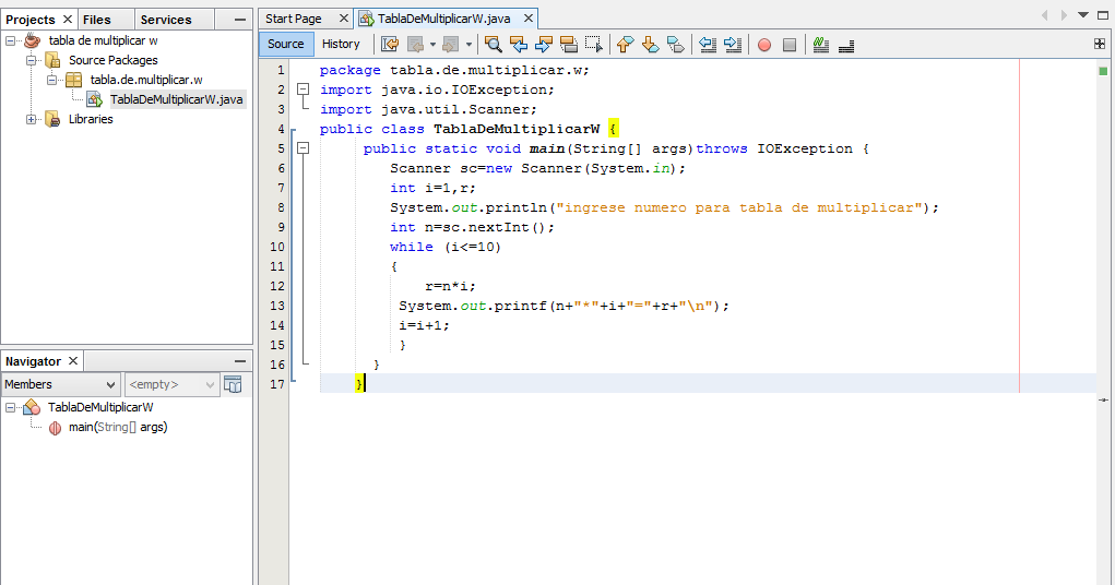 segunda sesión java tabla de multiplicar deseada (while, for, do while)