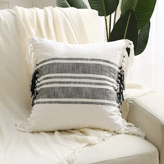 Thick black stripe tassel pillow