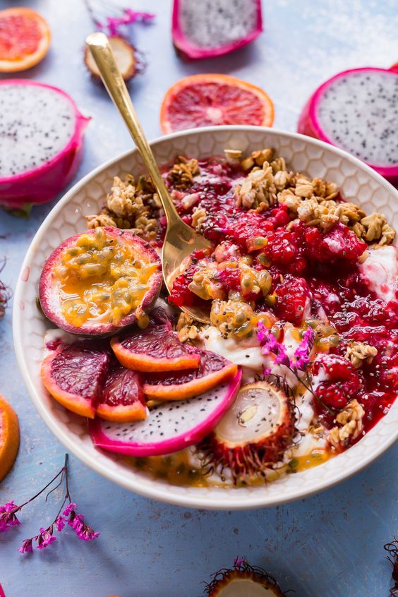 Pink Passion Fruit Yogurt Parfait Bowl Delicious Recipe of Angel