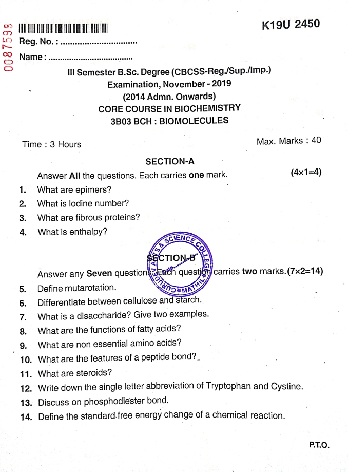 phd biochemistry question papers