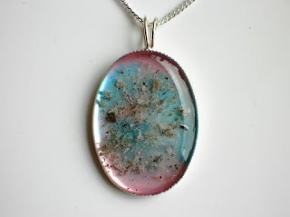 Sterling silver oval pendant for ashes (pink and blue)