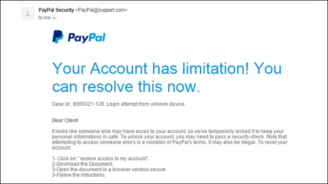 Paypal Spam Email