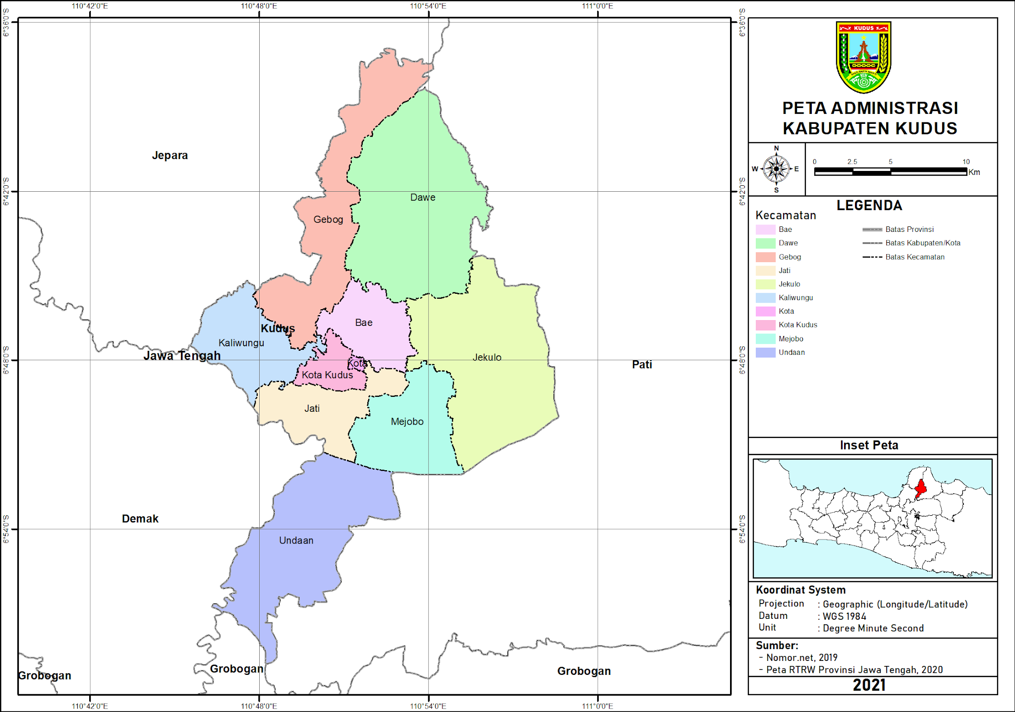 Peta Administrasi Kabupaten Kudus