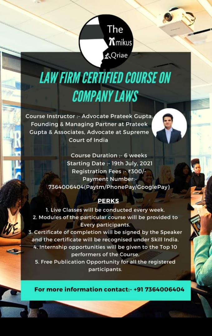  LAW FIRM CERTIFIED COURSE ON COMPANY LAWS BY THE AMIKUS QRIAE