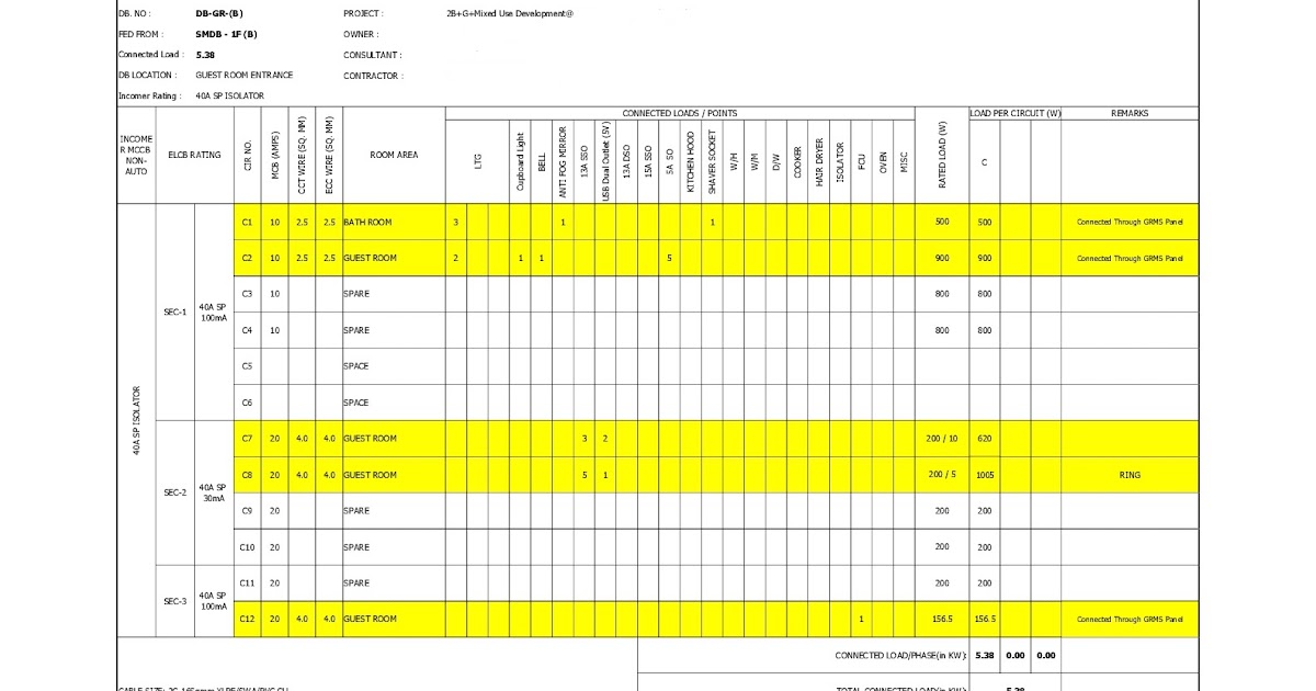 ELECTRICAL QC WORKS RELATED DB Schedule