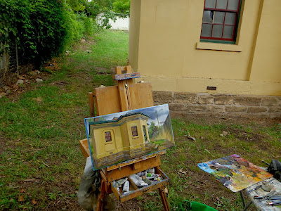 Plein air oil painting of Windsor Tollhouse by artist Jane Bennett