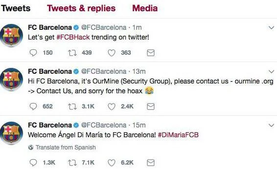 اختراق حسابات تويتر فريق برشلونة