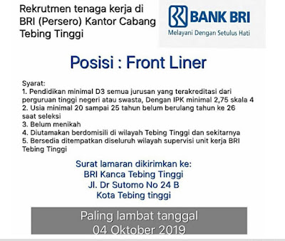Lowongan Kerja Bank Terbaru Di Bri Kanca Tebing Tinggi Medan Juli 2021 Berita Medan Hari Ini