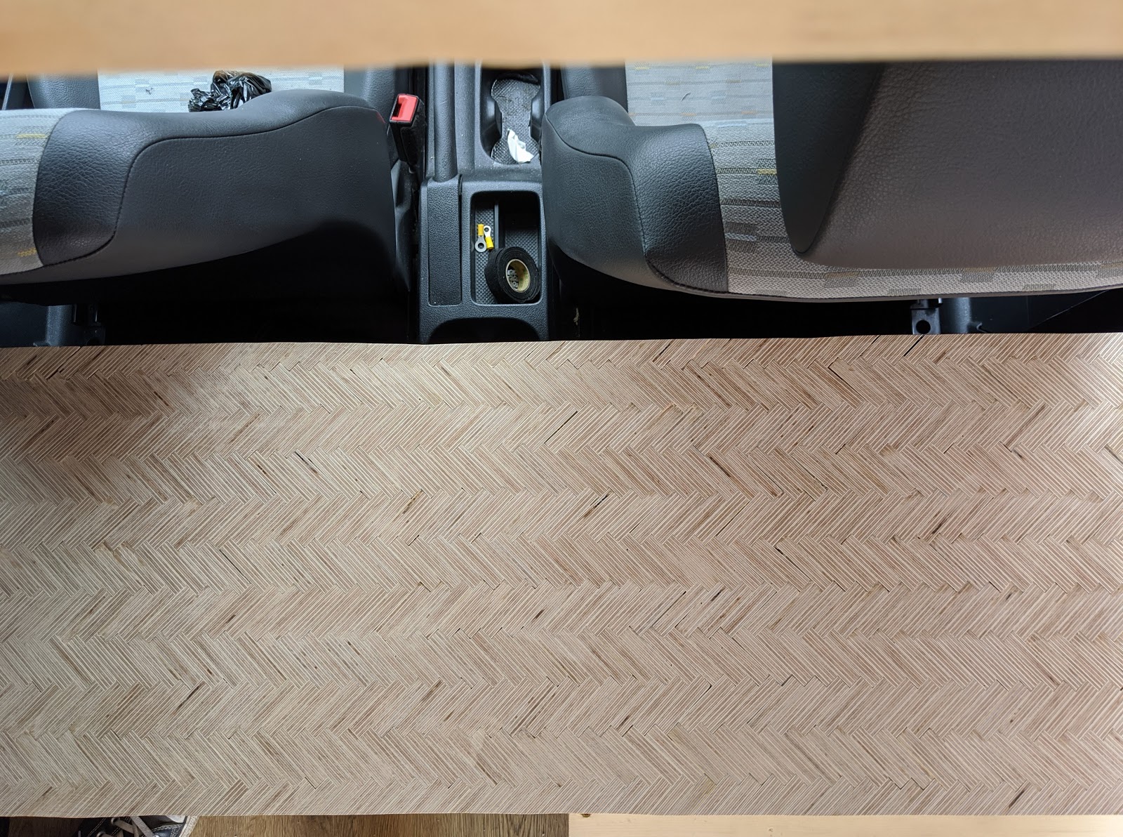 Parquet herringbone plywood worktop By Tom Edwards