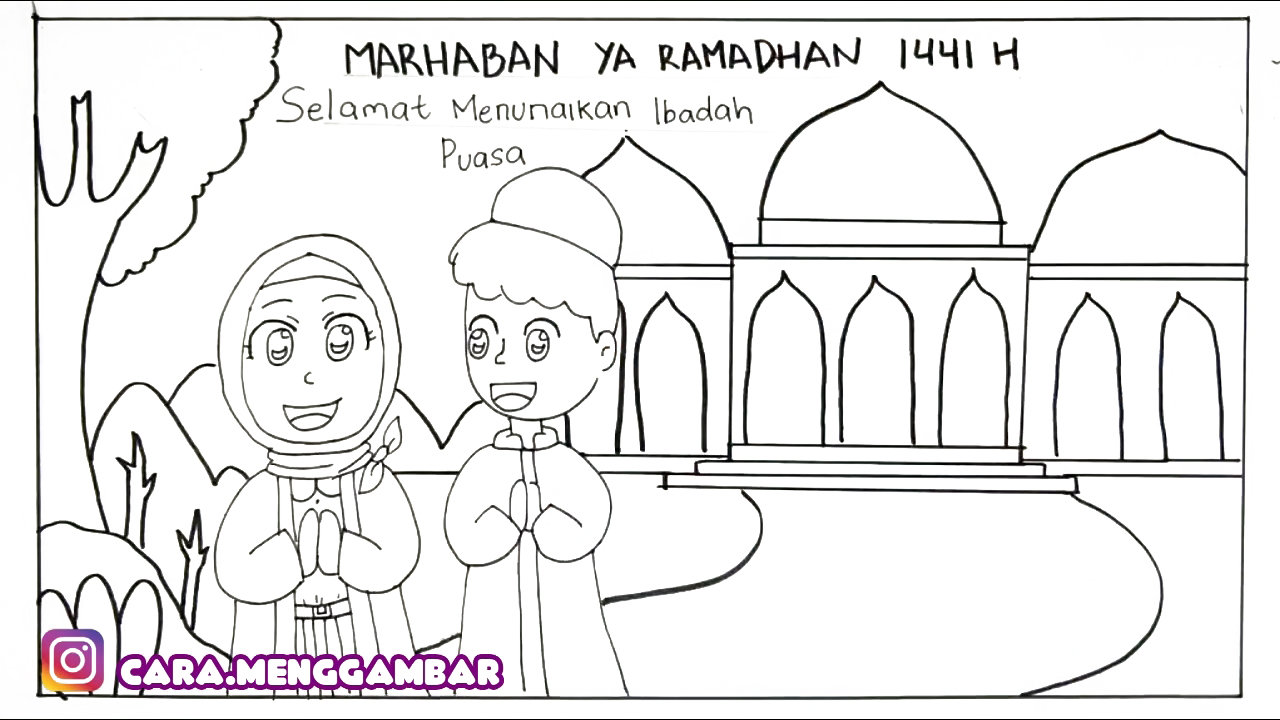 Cara Menggambar Dan Mewarnai Poster Tema Marhaban Ya Ramadhan Bulan