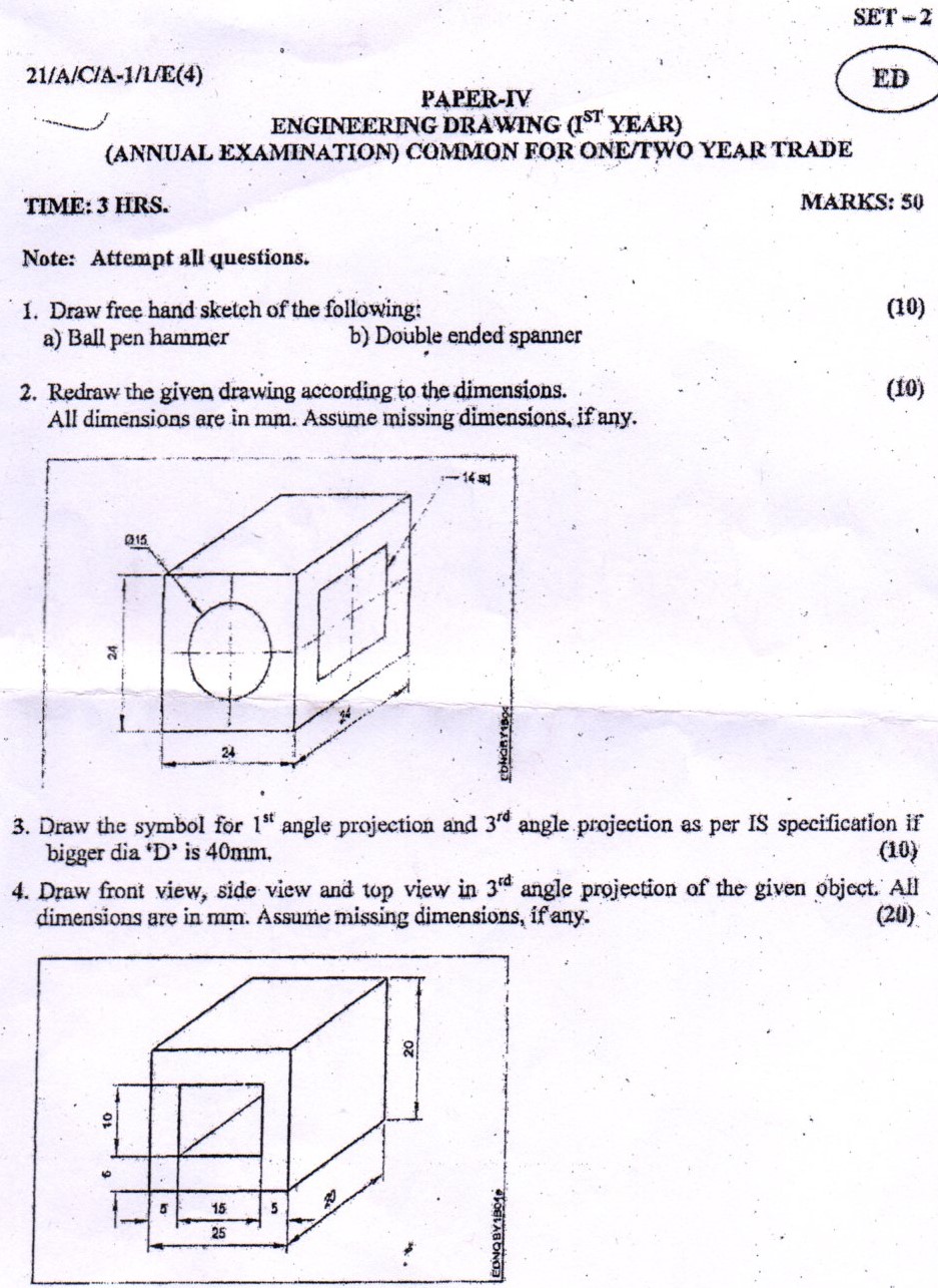 ITI Engineering Drawing Paper 2021 First Year with Solution Ncvt Online