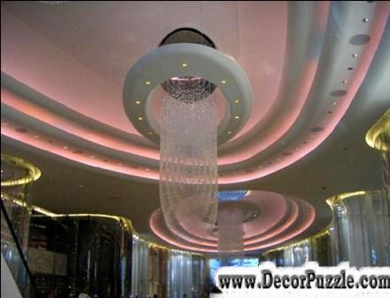 mullti-level ceiling design with led ceiling lights ideas in pink