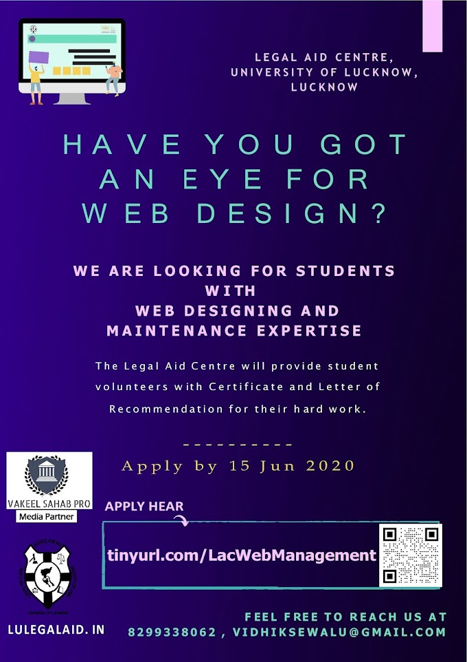 Volunteers for Web Designing & Maintenance  @ Legal Aid Centre, University of Lucknow, Lucknow: Apply by 15 Jun 2020