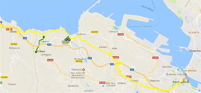 Mapa de la etapa de Portugalete a El Haya en el Camino del Norte