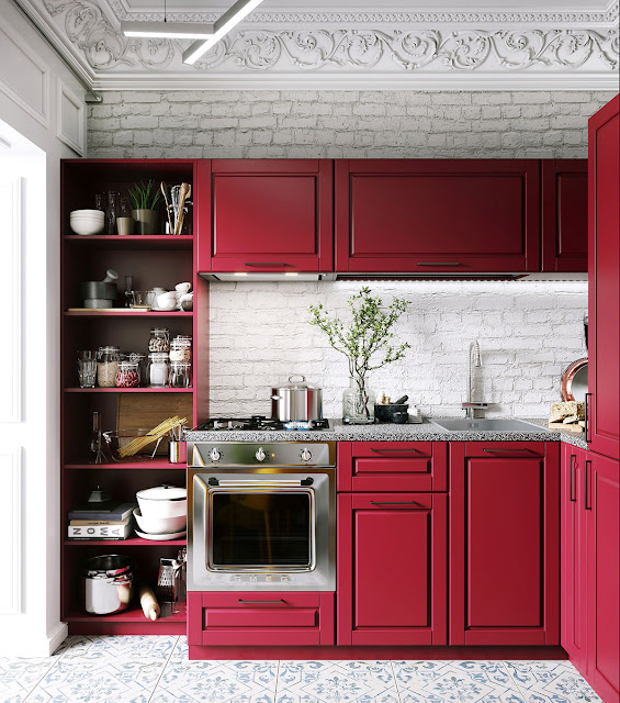 L shaped kitchen with pantry