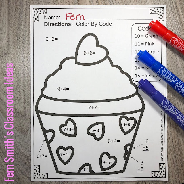 These St. Valentine's Day Color By Number Addition and Subtraction Worksheets Would Look Great On Your Bulletin Board! Fern Smith's Classroom Ideas