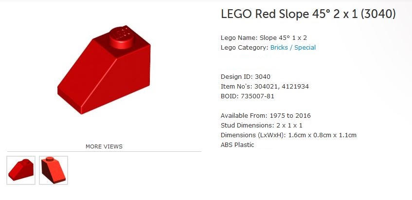 No 3040 LEGO Parts QTY 20 Red Slope 45 2 x 1