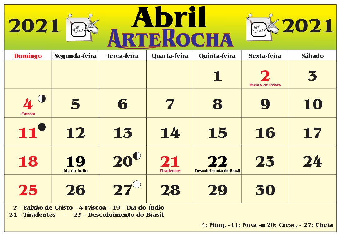 ARTEROCHA CALENDARIO MÊS DE ABRIL 2021