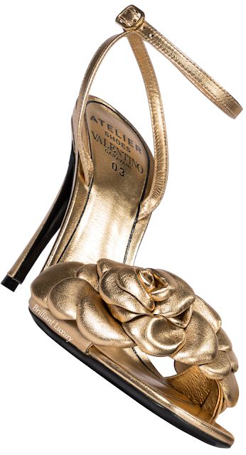 Valentino Garavani Atelier golden metallic floral appliqué leather stiletto heel sandals #brilliantluxury Valentino Garavani Atelier golden metallic floral appliqué leather stiletto heel sandals #brilliantluxury