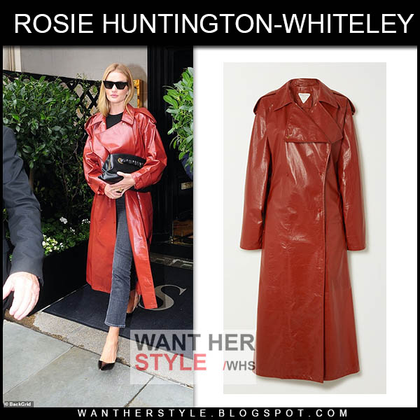 Rosie Huntington-Whiteley in red leather trench coat on September 4 ~ I