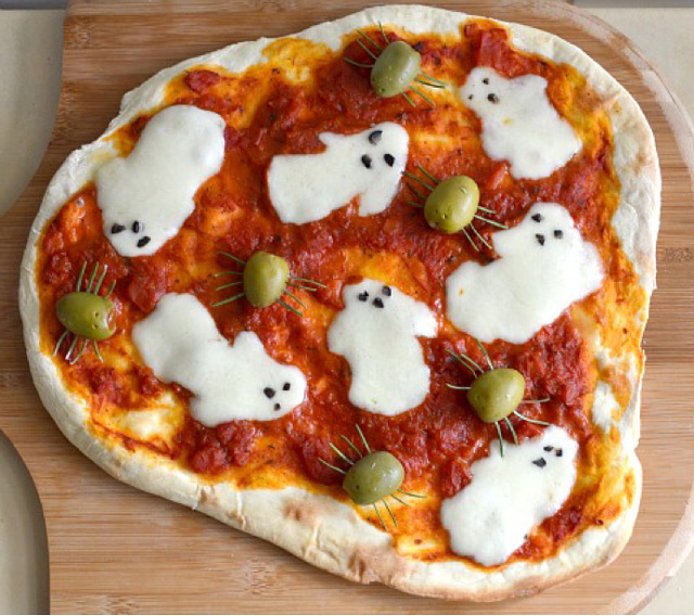 halloween, spooky ghost pizza