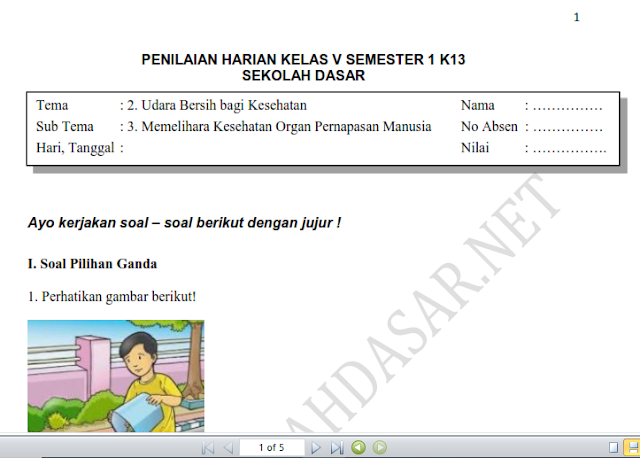 Soal Penilaian Harian Kelas 5 Tema 2 Subtema 3 dan Kunci