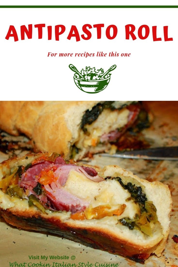 This is a pin for later antipasto recipe for a stuffed pizza roll with meats and cheeses