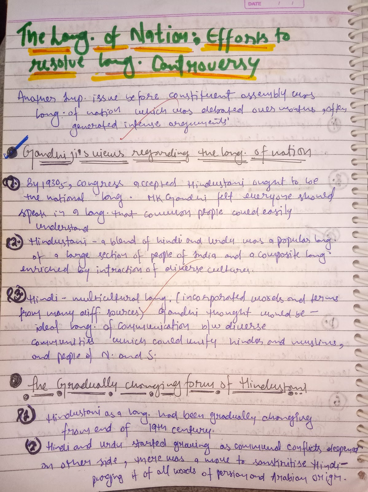 Handwritten Notes of FRAMING THE CONSTITUTION History Class 12th