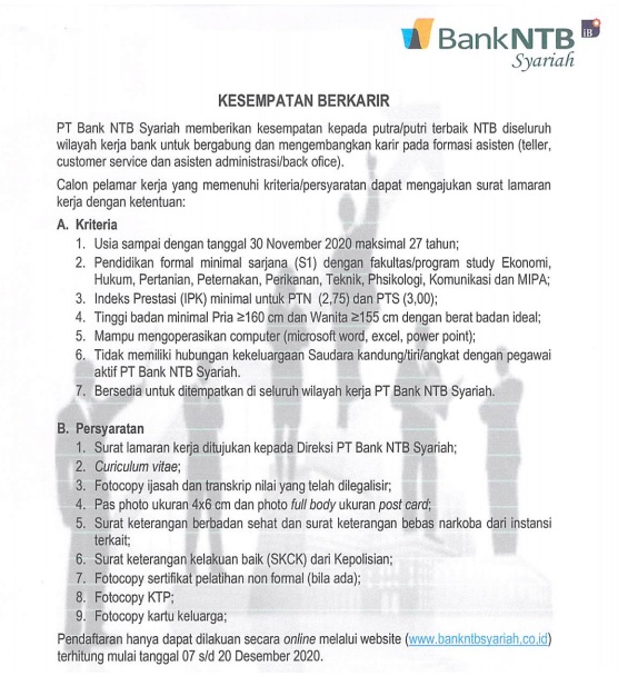 Lowongan Kerja Pt Bank Ntb Syariah Bulan Desember 2020 Rekrutmen Lowongan Kerja Bulan Juli 2021