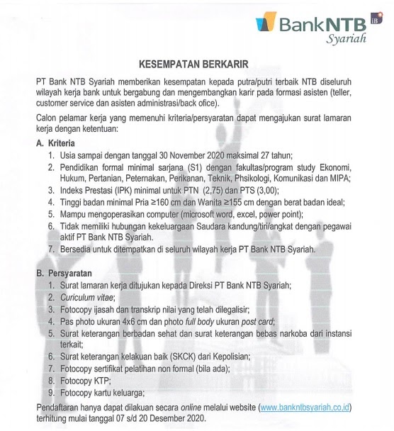 Lowongan Kerja Pt Bank Ntb Syariah Bulan Desember 2020 Rekrutmen Lowongan Kerja Bulan Januari 2021