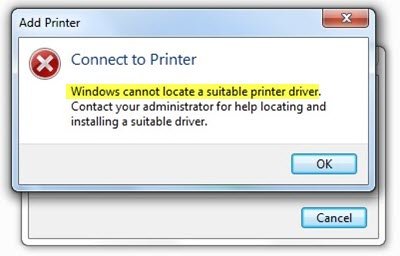 Windows에서 적합한 프린터 드라이버를 찾을 수 없습니다.