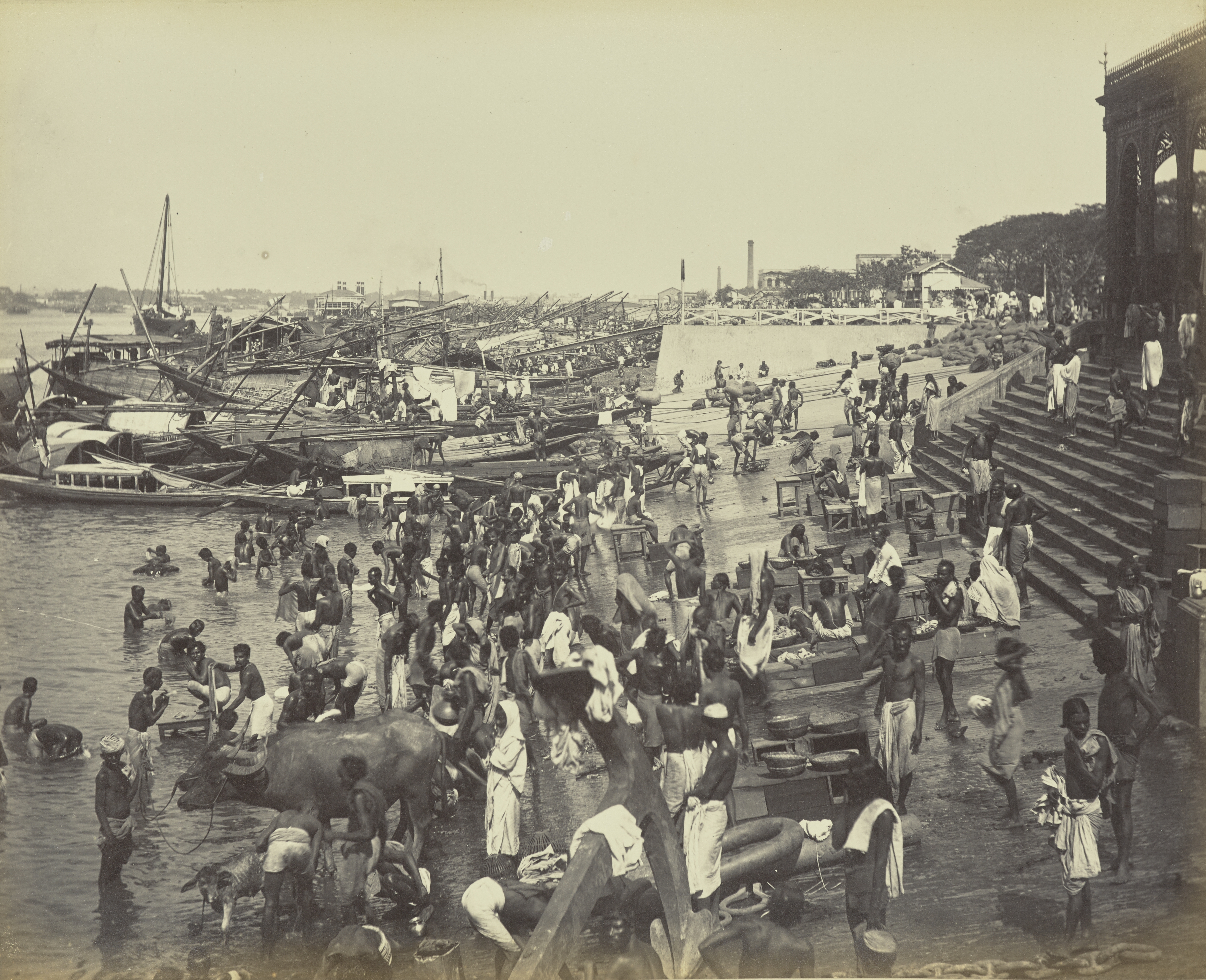Rare Old Photos of Hooghly (Hugli) River Ghat, Kolkata (Calcutta), West Bengal, India (1863)