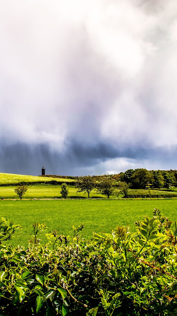 Wallpaper Landscape, rain clouds, field, hills, trees