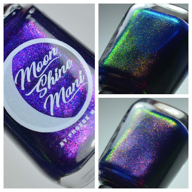 indigo shimmer holographic nail polish in a bottle