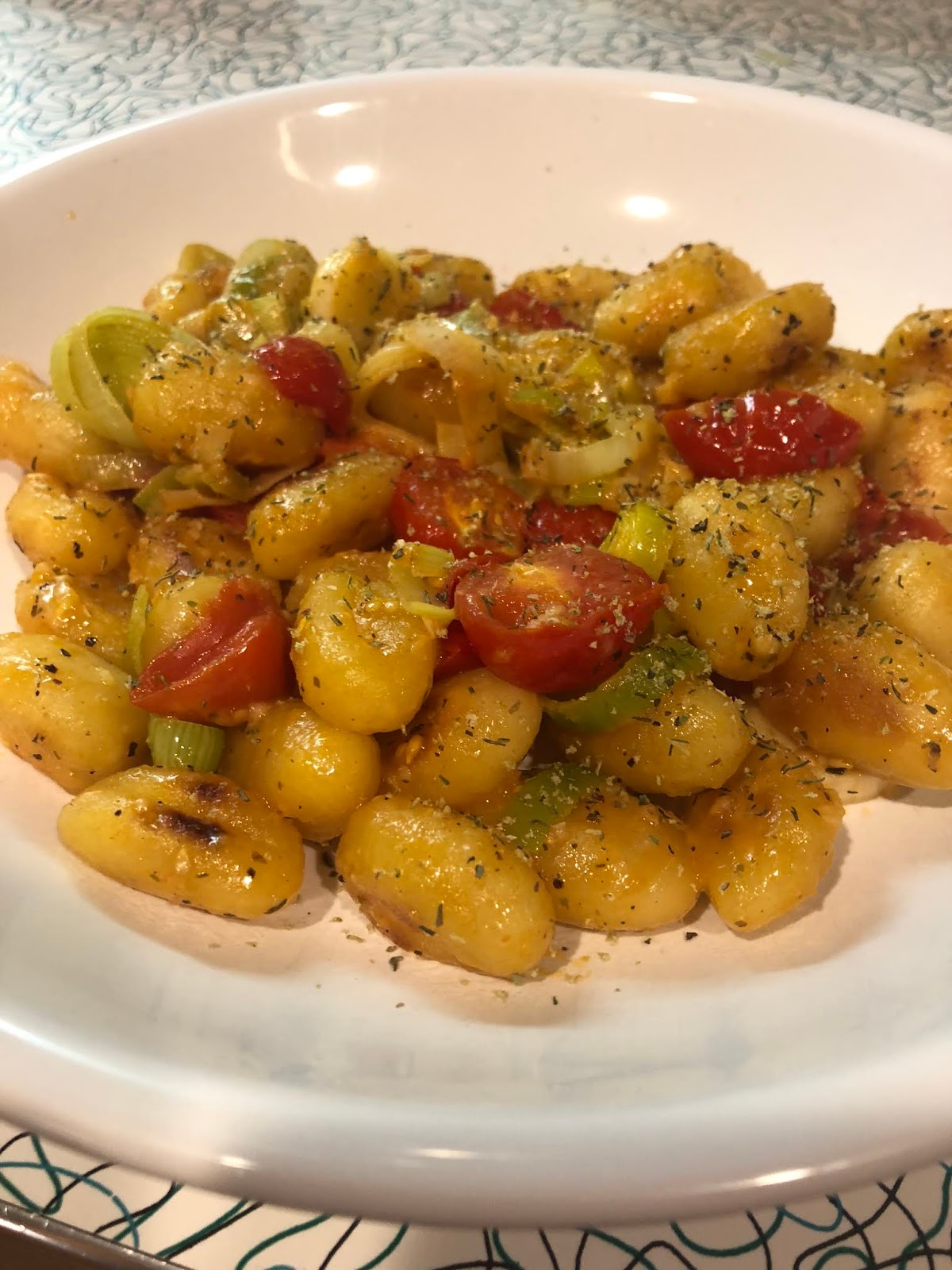 Boomerang Kitchen Pan Seared Gnocchi with Leeks & Tomatoes